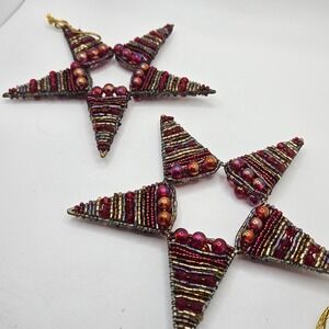 Vintage Beaded Star Christmas Ornaments Set of 2 Handmade Bead Holiday Decor